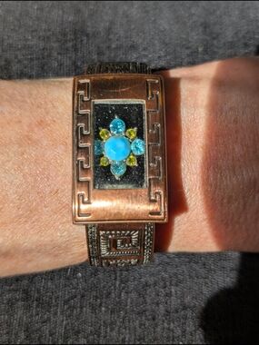 Copper Fashion Smart Bracelet with Teal Crystal, Stone and Green Gem Accents
